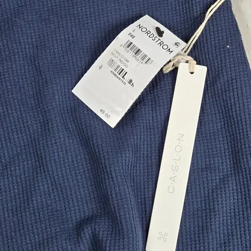 Caslon Notch V-Neck Organic Cotton Thermal Waffle Top Navy Indigo L NWT