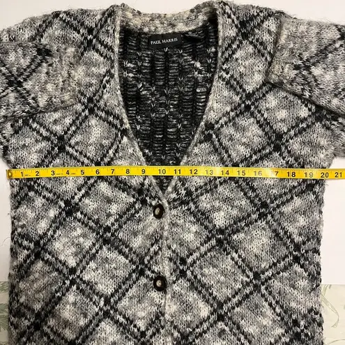 Vintage Mohair Wool Chunky Knit Grandpa Cardigan Sweater Black White Size Small