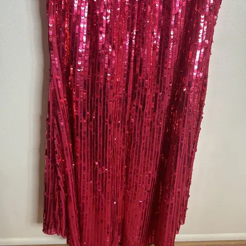 Mac Duggal SPAGHETTI STRAP V-NECK SLIP GOWN in lipstick sequins dress size 6