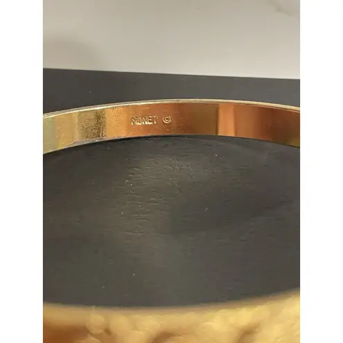 Vintage Monet Bangle Bracelet Etched Goldtone Signed Retro MCM Metal 2.5" Gold