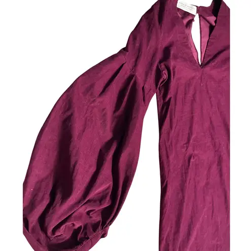 Anna Sammarone Made With Measure 1421 Wine Ballon Sleeve Midi Dress Size Medium Purple