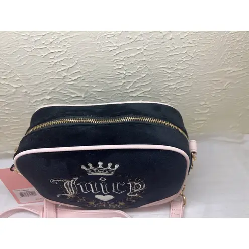 Juicy Couture  Y2K Liquorice Heritage Crossbody Black And Pink Velour Bag NWT