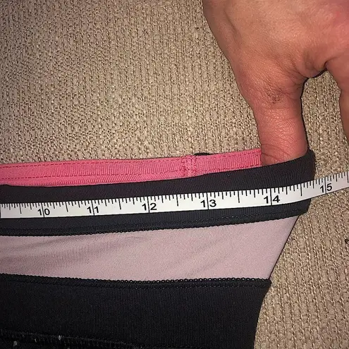 Lululemon 🍋 leggings with light pink striped waist see measurements . 7/8 length