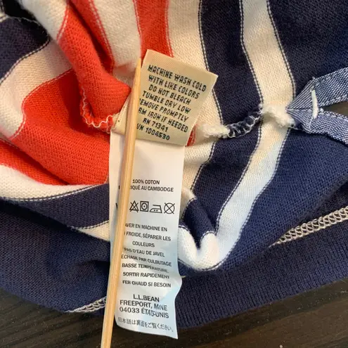 LL Bean Striped Square Neck Mariner Dress 3/4 Sleeve Navy White Red Casual Large