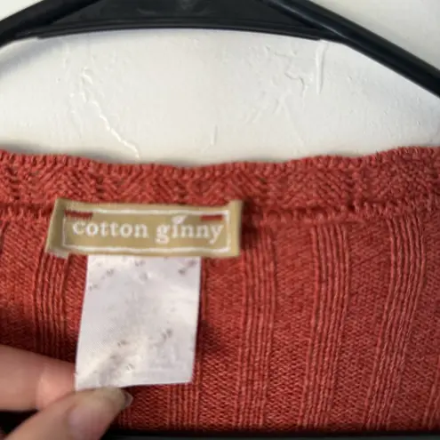 Cotton Ginny Vintage Sweater Cottage XL Button Front Knit Lace Trim Cardigan Red