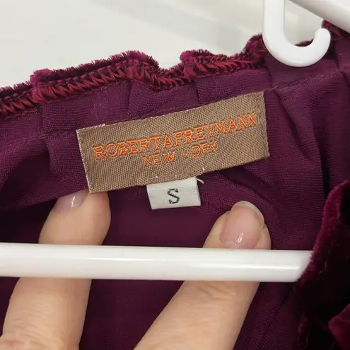 Roberta Freyman Small Burgundy Red Velvet Cap Sleeve Dress