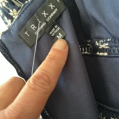 Francesca’s Trixie Quinn Ladder Trim Mini Dress NEW Medium Navy Daisy Blue