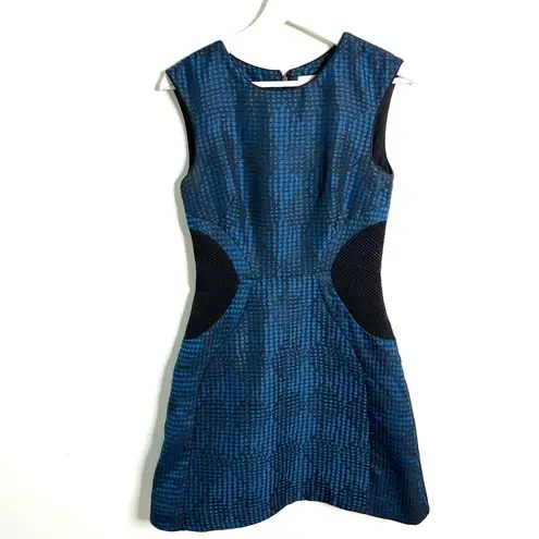 Reiss Kori Textured Fit and Flare Blue Black Dress Size 4