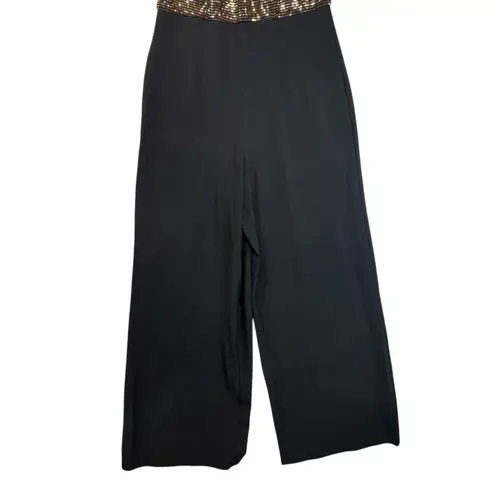 Julia Jordan NWT Sequin Halter Wide Leg Jumpsuit Black Gold Sz 10 Evening Glam - Image 5