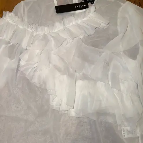 Beulah  women’s sheer‎ ruffle top with wide sleeve glam going out size medium