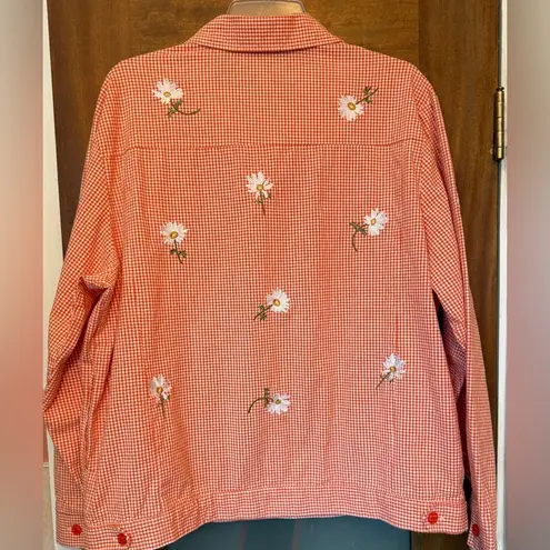 Quacker Factory Womens Stretch Orange Gingham Daisy Jacket Size L NWOT Size L