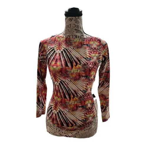 Colorful Feather Pattern Long Sleeve backless Bodysuit Medium NWT Red