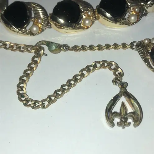 Rousseau Vintage Thermoset Black & Brown Chunky Retro Necklace & Bracelet Set