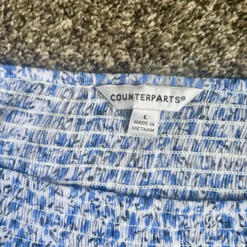 Counterparts Women’s Micro Floral Top, Blue Peasant Cottage core Bell sleeves. L