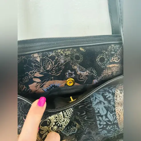 Vintage Genuine Leather Etra Patch Work Design Shoulder Bag Black