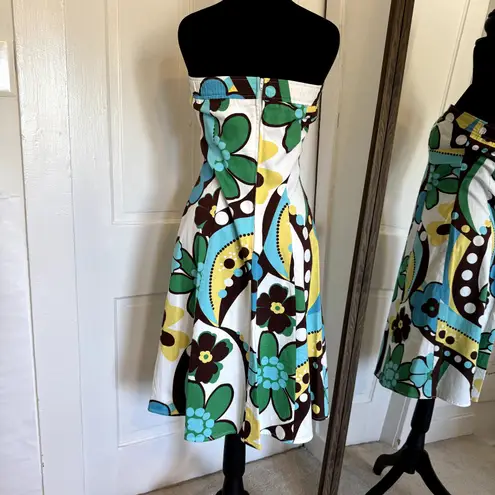 B. Smart VTG Y2K Strapless Tube Top Floral Dress Teal Brown Yellow White Women's 8