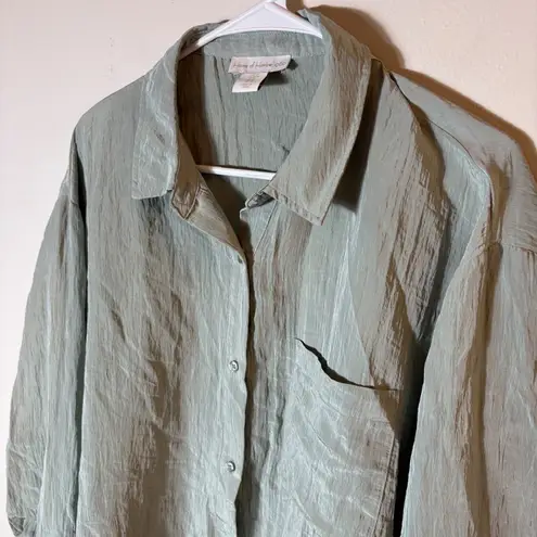 House of Harlow 1960 Crinkle Button-Up Blouse Sage Green Size Medium