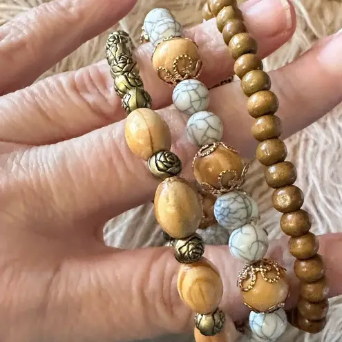 Tree of Life Beaded Bracelet Trio Brown - Image 2