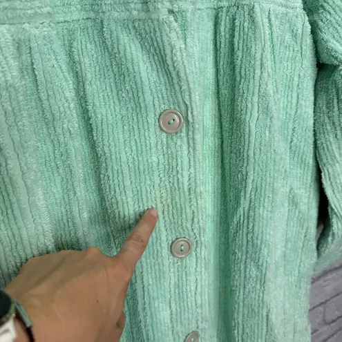 Blair Vintage Chenille Robe Button Front Mint Green Size M Striped Texture
