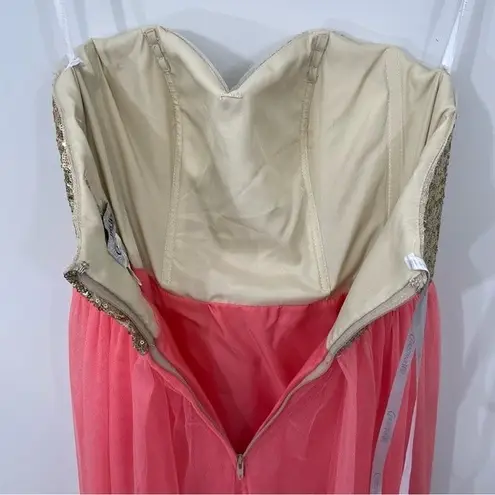 Christina Wu Bridesmaid Dress Style 22725 Size 4 Gold Sequin with Coral Tulle