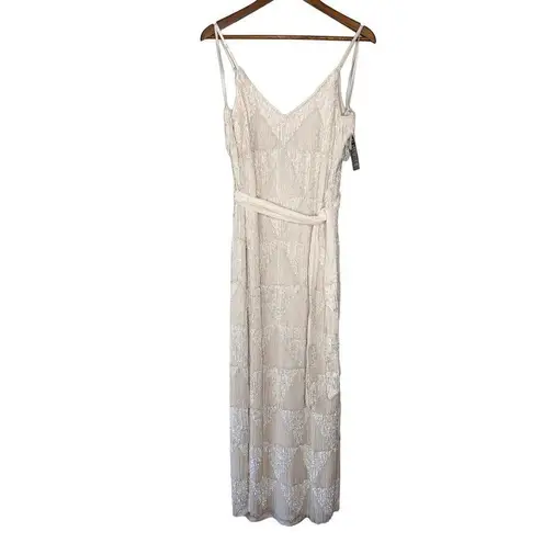 Retrofete Fringe Rebecca Dress, White Maxi Sequin Beaded NWT Size Large