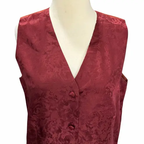 Vintage Spenser Jeremy Silk Waistcoat M Burgundy Red Jacquard Floral Holiday Size M