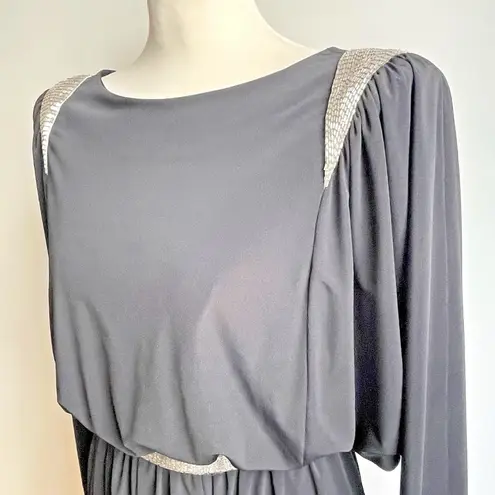 Vintage 80s Ricki Lane Nuit Black Batwing Dress Silver Beaded Small Medium