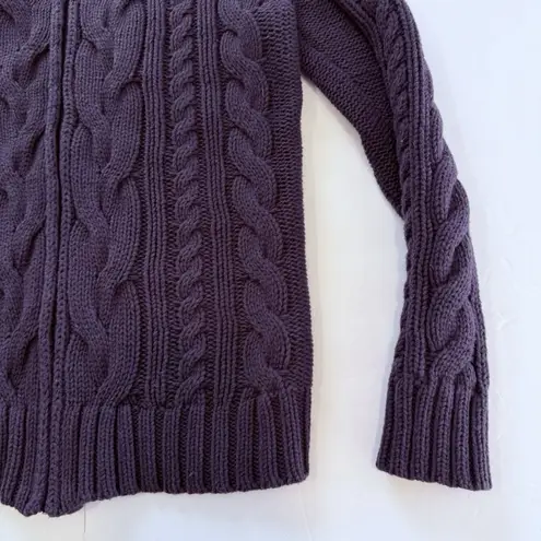 LL Bean Purple Double L Mixed Cable Full Zip Mock Neck Cotton Sweater SMALL