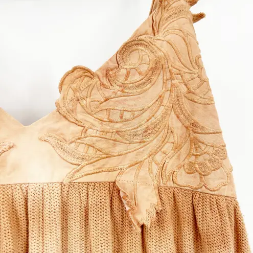 ZARA NWT  Womens Boho Vacation Embroidered Knit Tie Dye Maxi Dress‎ Size S Beige