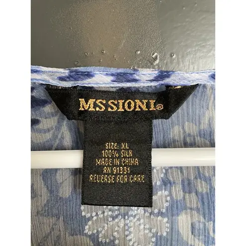 Missoni Women’s Blue Floral 3/4 Sleeve tie Blouse Y2k 90s Size XL 100% Silk