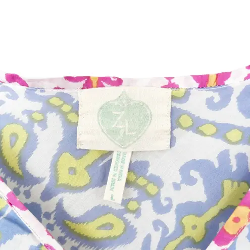 Z&L Europe Blue Pink Printed Bell Sleeve Dress Sz L Size L