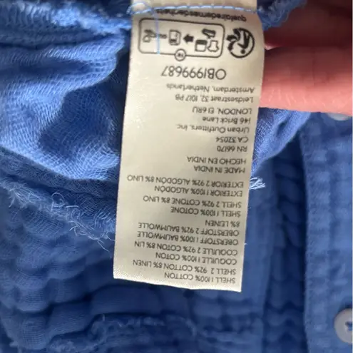 We The Free  Button Up Shirt Blue Linen Blend Oversized Short Sleeve Collared