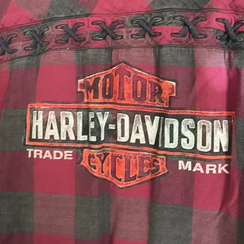 Harley Davidson  Red and Gray Plaid Button Up Snap Women’s Flannel Size 2XL