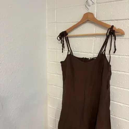 ZARA  brown linen blend strappy midi dress
