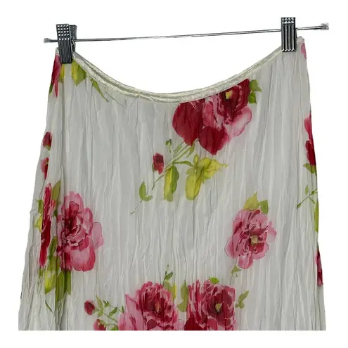 Guess Y2K  White Pull-On Midi Skirt Red & Pink Roses Lace Trim Women's Medium