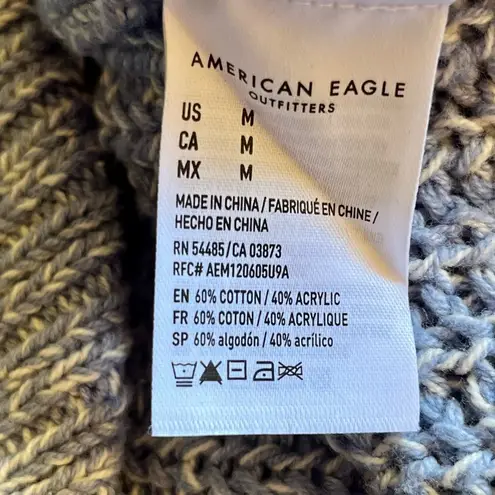 American Eagle Womens  blue open knit crochet boxy oversized pullover sweater M