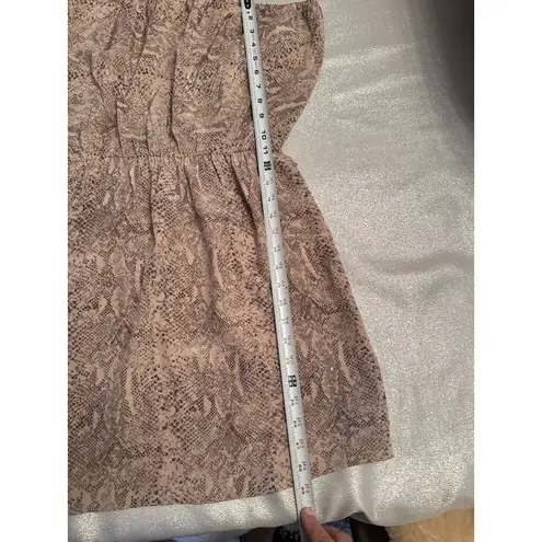 Rebecca Taylor One Shoulder Snake Print 100% Silk Dress Beige Brown