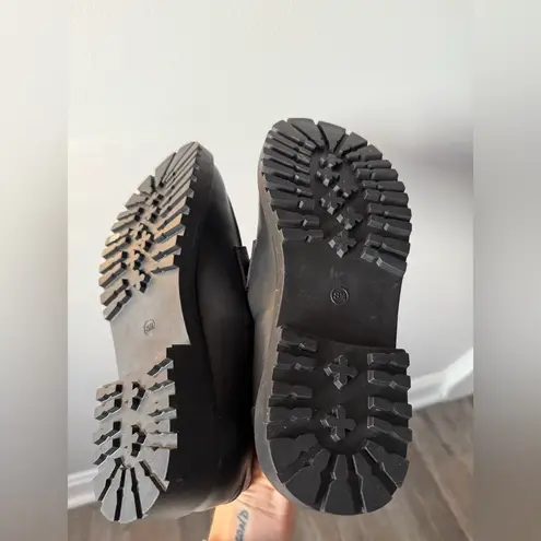 Sincerely Jules Black Loafers Romeo Slip On Shoes Gold Accents Chunky Platform 8