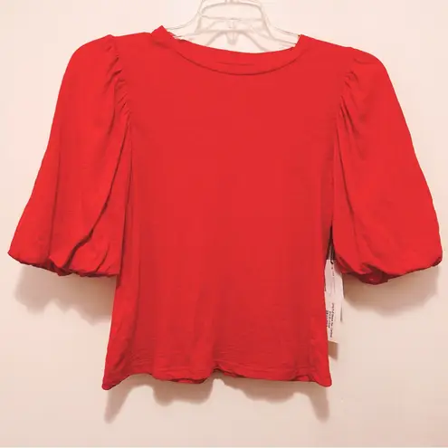 Velvet By Graham And Spencer Uma Puff Sleeve Slub Tee XS NWT Red