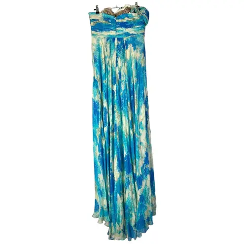 Carmen Marc Valvo Blue Watercolor Chiffon Layered A-Line Formal Gown 10 - Image 2