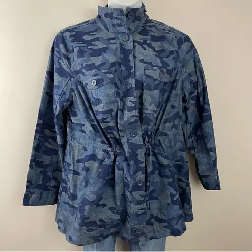 Woman Within  Blue Camouflage Lightweight Cotton Utility Jacket Top  L 18 20