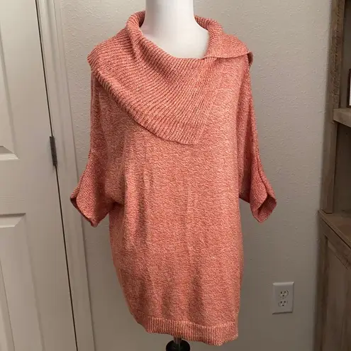 CAbi  #3011 Foldover Cowl Neck Short Sleeve Sweater | Orange Pumpkin Spice