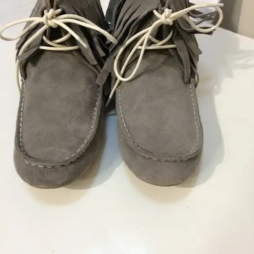 Monkey Feet Women’s Fringe Suede Grey Moccasins Gray Size 11