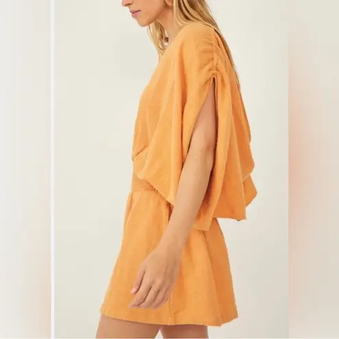 Free People  PIETRO TIE BACK Oversized ROMPER IN SUNTAN Orange Size Small