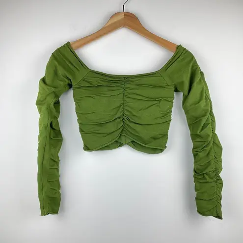 ZARA  Green Long Sleeved Ruched Crop Top - Size S