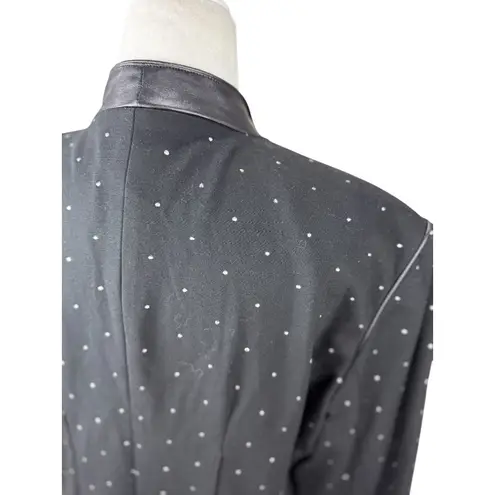 Nygard Womens L Black Paint Dots Blazer Jacket Chic Elegant Faux Leather Trim Size L