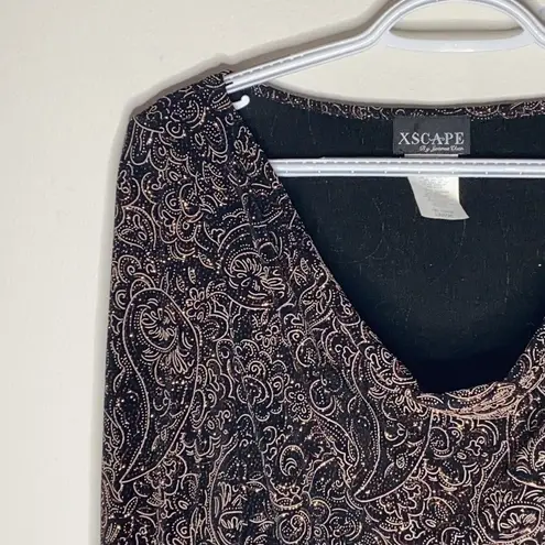 XScape evening paisley shimmer drape neckline top size L