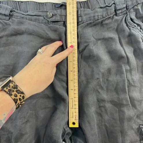 Rachel Roy XL Pants Linen Crop Tapered Leg Cargo Pocket Boho Grunge Lightweight Black