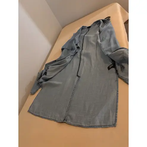 Mossimo Women's M Trafaluc chambray Longline Jacket Notched Lapel Belted open Blue Size M