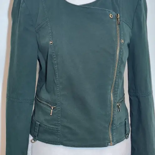 RACHEL Rachel Roy Green Cropped Zip Moto Jacket Size Medium Dark Green Jacket